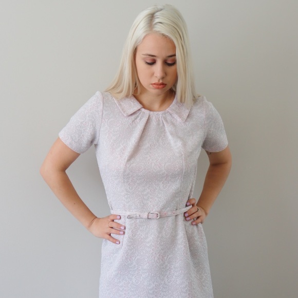 60’s Pink Mod Mini Dress with Subtle Brocade - Picture 4 of 8